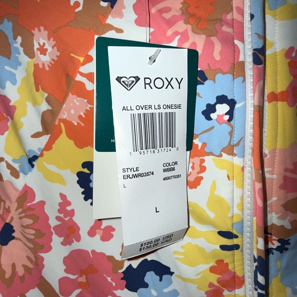 NWT Roxy Women's Onesie Rashguard Floral Long Sleeve One Piece Swimsuit Size L - Picture 5 of 5
